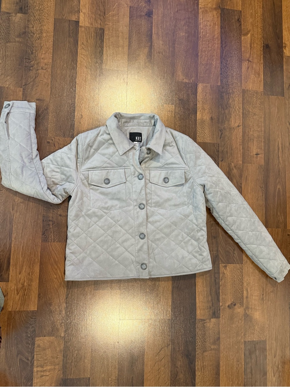Kut from the Kloth Quilted Light Gray Faux Suede Jacket (size XL)